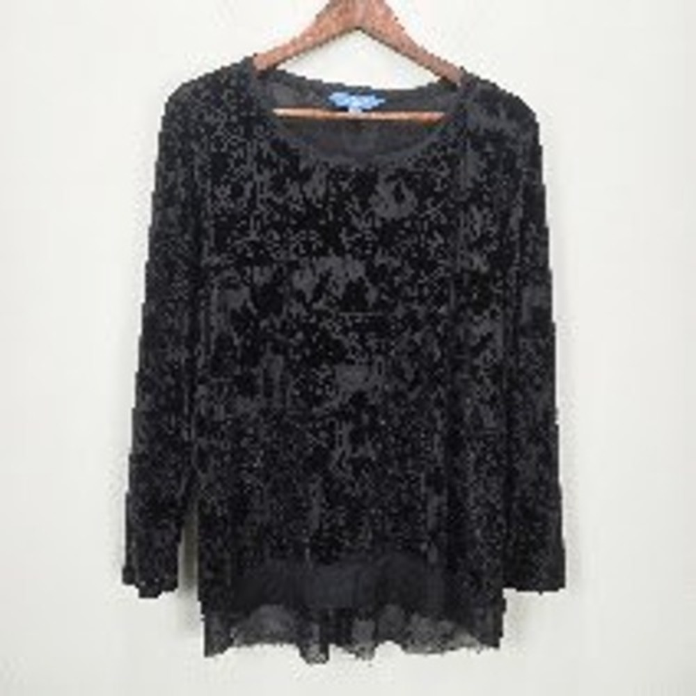 Simply Vera Vera Wang Velvet Burnout Top Blouse XL Black Semi Sheer Whimsigoth
